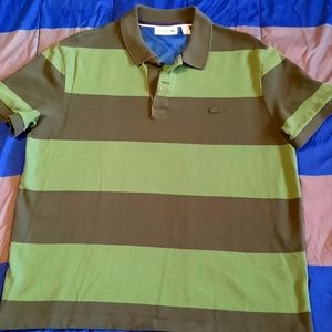 Men's Lacoste green striped polo shirt. Sz XL.